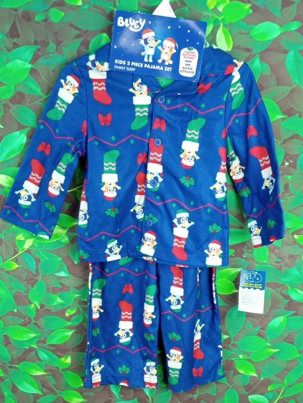 🎁 Kids Bluey Holiday Stocking Print Pajama Set - Blue
